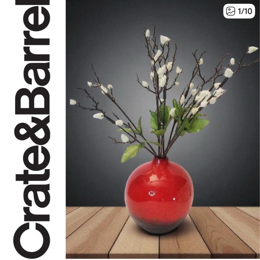VINTAGE BEAUTIFUL CRATE & BARREL TWO TONE BUD VASE VIBRANT RED & BRONZE SPHERE - Picture 7 of 9